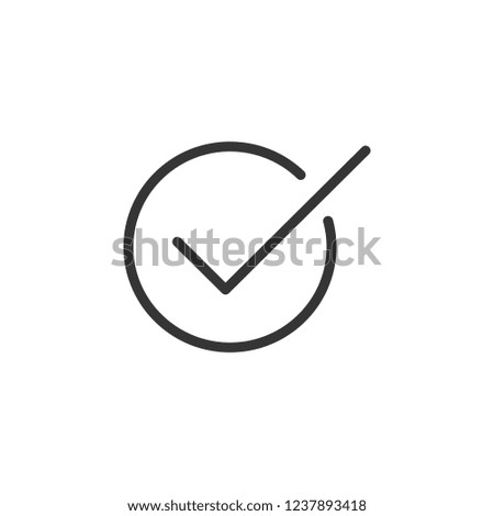 Check in circle sign icon. Outline icon on white background. Check in circle sign Silhouette. Web site, page and mobile app design vector element.