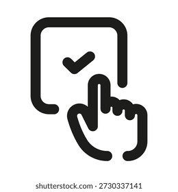 Check click decision hand professional line icon. Professional Line Vector Icon with modern choice and approval concept, minimal clean outline design and scalable selection symbol
