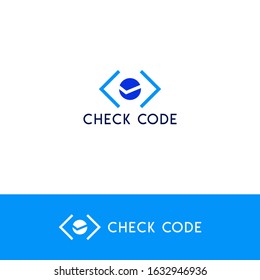 Check code solutions logo design template. Make from check symbol in the middle of circle and code symbol on the right and left of circle. Good for companies in the software solutions