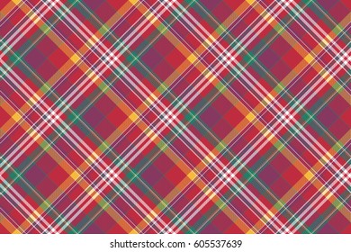 Check colored diagonal plaid madras seamless background. Vector illustration.