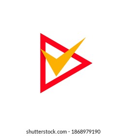 Check colorful icon, play abstract button, letter V logo concept, isolated vector illustration