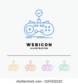 Check, controller, game, gamepad, gaming 5 Color Line Web Icon Template isolated on white. Vector illustration