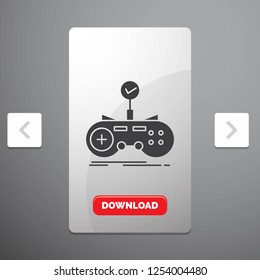 Check, controller, game, gamepad, gaming Glyph Icon in Carousal Pagination Slider Design & Red Download Button