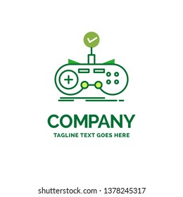 Check, controller, game, gamepad, gaming Flat Business Logo template. Creative Green Brand Name Design.