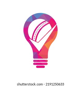 Check Cricket bulb shape concept vector logo design. Cricket ball and tick icon logo.	