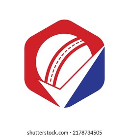Check Cricket vector logo design. Cricket ball and tick icon logo.