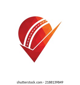 Check Cricket vector logo design. Cricket ball and tick icon logo.	