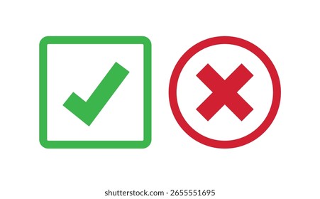 Check And Cross In Boxes And Circles Set Vector