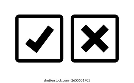 Check Y Cross En Cajas Y Círculos Set Vector