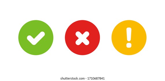 Check, cross and exclamation mark  set icon, vector illustration in flat style