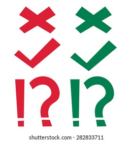 Check, cross, exclamation, question mark set isolated on white background
