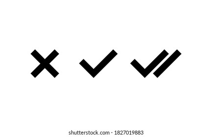 Marque y cruce el icono en negro. Sí y ningún símbolo. EPS vectorial 10. Aislado sobre fondo blanco