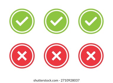 Check and cross icon set. Tick and X mark symbol. Accept and reject sign