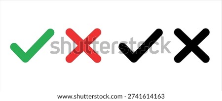 Check and cross icon set. Tick and x mark symbol collection. Approval and cancel sign vector design