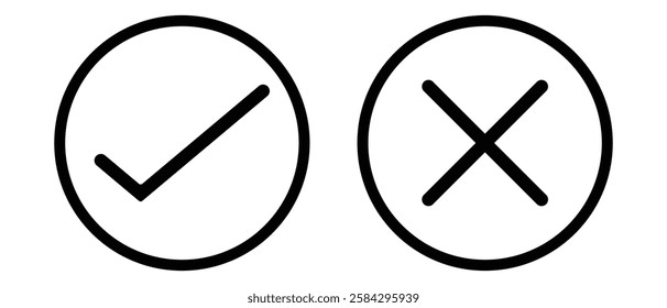 Check and cross icons, vector set. Cross mark and Check mark icon vector, Cross mark icon button, Check mark icon button. Right and cross sign concept. vector illustration. 