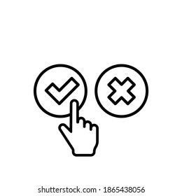 Check and cross mark with hand cursor icon. Approve or deny concept. For apps and websites. Vector EPS 10. Isolated on white background