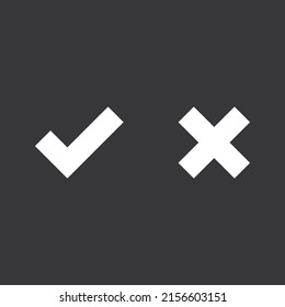 Check and cross mark icon on grey background