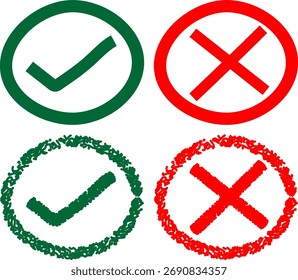 Check and Cross Mark Icon Set - Hand Drawn Doodle Style Symbols