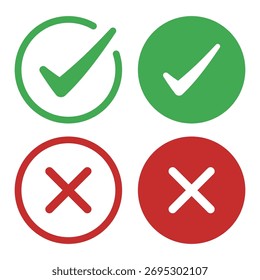 Conjunto de iconos de marca de verificación y cruz
