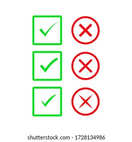 Check and cross mark icon vector on white background