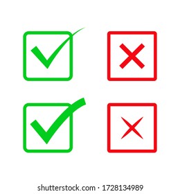 Check and cross mark icon vector on white background