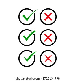 Check and cross mark icon vector on white background