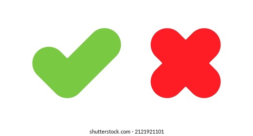 Check and cross mark icon. Yes green sign. No symbol in vector flat style