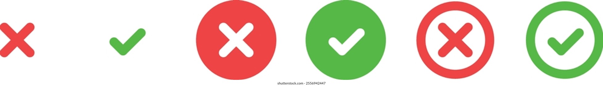 Check and cross mark icons. Red and green circle tick symbol.