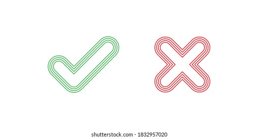Check and cross mark, line icon. Green yes concept illustration in vector flat style.