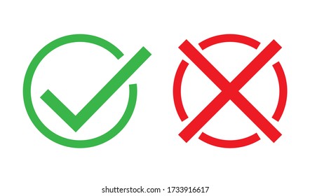 Check cross mark. Red and green cross sign. Vector illustration in flat. 