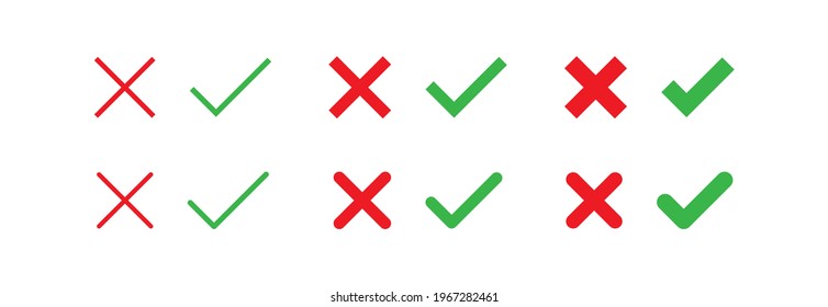 Check and cross mark set. Checkmark icon on transparent background. Ok and yes symbol in vector flat style.