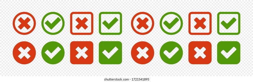 Check and cross mark set isolated icon in flat. Vector illustration