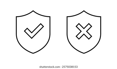 Check and cross mark with shield outline icon. Editable stroke