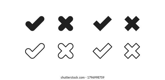 Check cross mark, simple concept icon set. Checkmark isolated illustration in vector flat style.