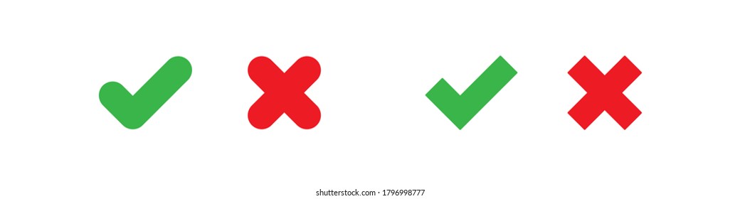 Check cross mark, simple concept icon set. Checkmark isolated illustration in vector flat style.