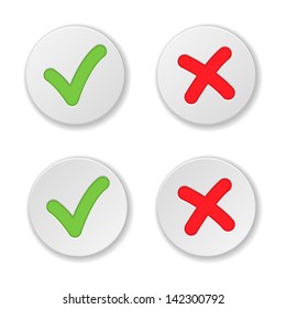 Check And Cross Mark Stickers Set. Vector Illustration