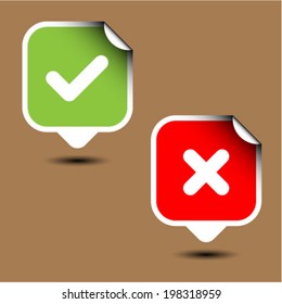 Check And Cross Mark Stickers Set. Vector Illustration