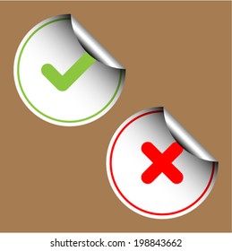 Check And Cross Mark Stickers Set. Vector Illustration