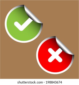 Check And Cross Mark Stickers Set. Vector Illustration