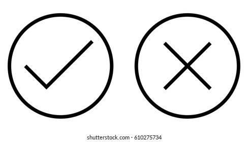 Check and Cross Mark Thin Line Vector Icon. Flat icon isolated on the white background. Editable EPS file. Vector illustration.