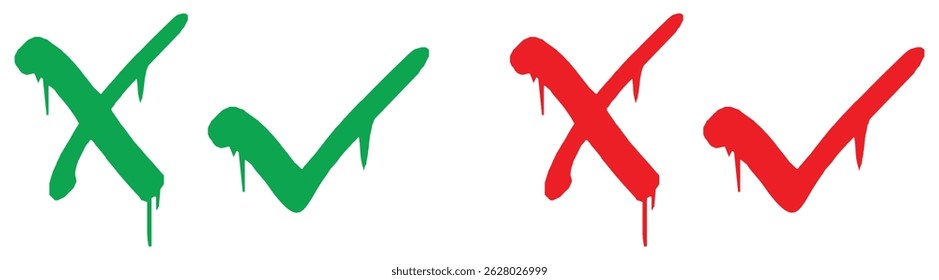 Marcas de verificación y cruzadas goteando estilo de graffiti.