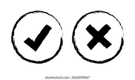 Check And Cross Marks Hand Drawn Set
