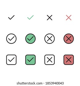 Icono de marca de verificación y marca de cruce