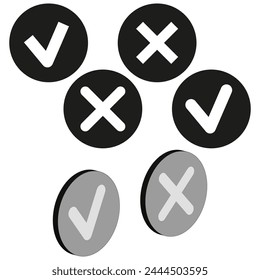 Check and cross marks icon set. Approval and rejection symbols. Vector illustration. EPS 10.