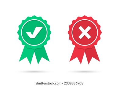 Marcar y cruzar medallas en un diseño plano. Verificación, recolección de medallas aprobada