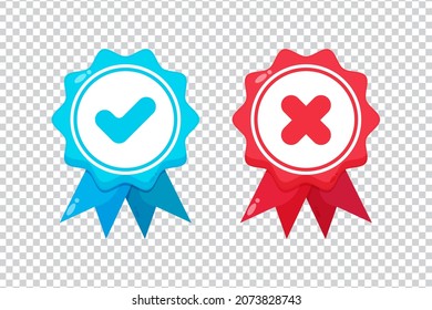 Check and cross medal icons on blank background