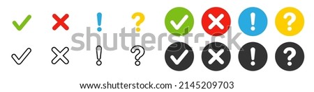 Check and cross, question mark vector illustration icon