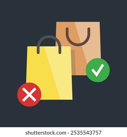 check and cross shopping bag in flat vector design.