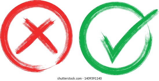 check and Cross sign elements. vector buttons for vote, election choice, tick marks, approval signs design. Red X and green OK symbol icons check boxes. Check list marks, choice options, survey signs.