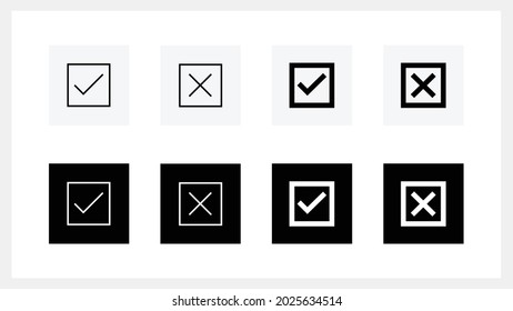 Check And Cross Or Yes And No Or Pass And Fail Black Vector Flat Modern Icon Set